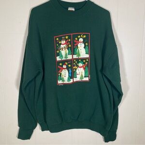 Vintage Green Snowman winter holiday Graphic crewneck sweatshirt size XL unisex